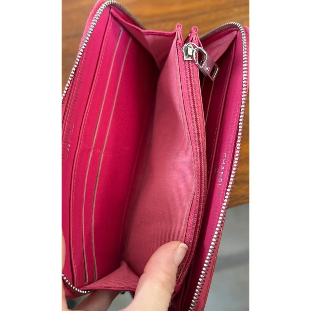 Chanel Brilliant Zip Around Long Wallet Pink Quilted Patent Leather CC Logo